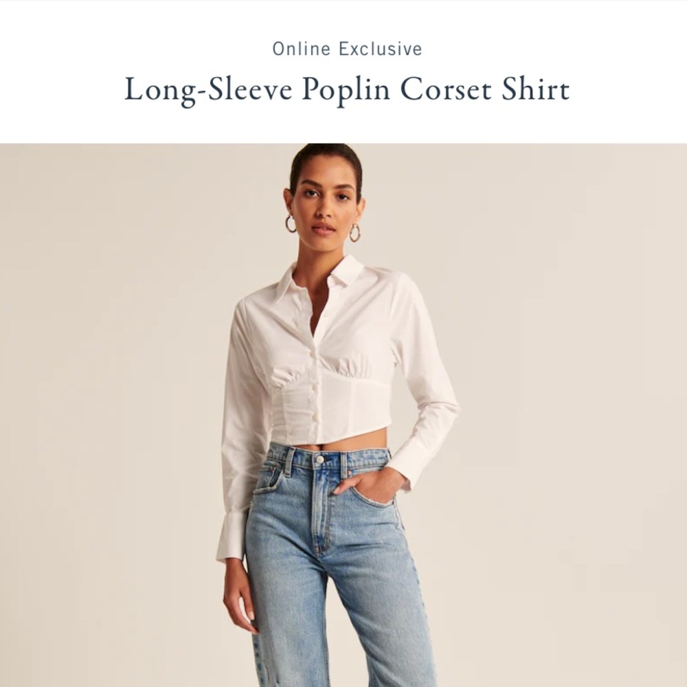 Long-Sleeve Poplin Corset Shirt